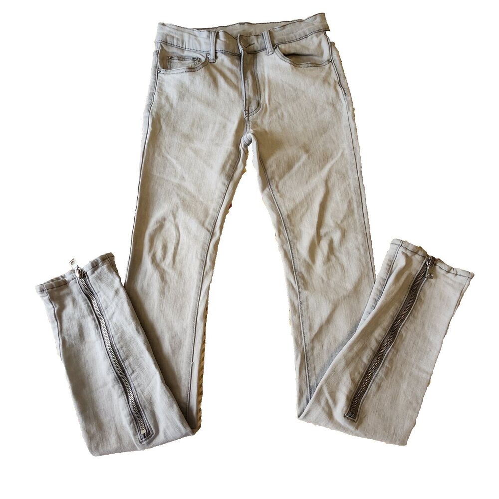 MNML Denim Jeans Mens 29 X 34 Smokey Grey Moto Biker Zippered Legs